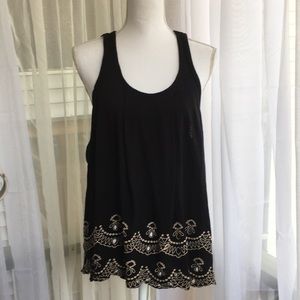 Free People black embroidered sleeveless top